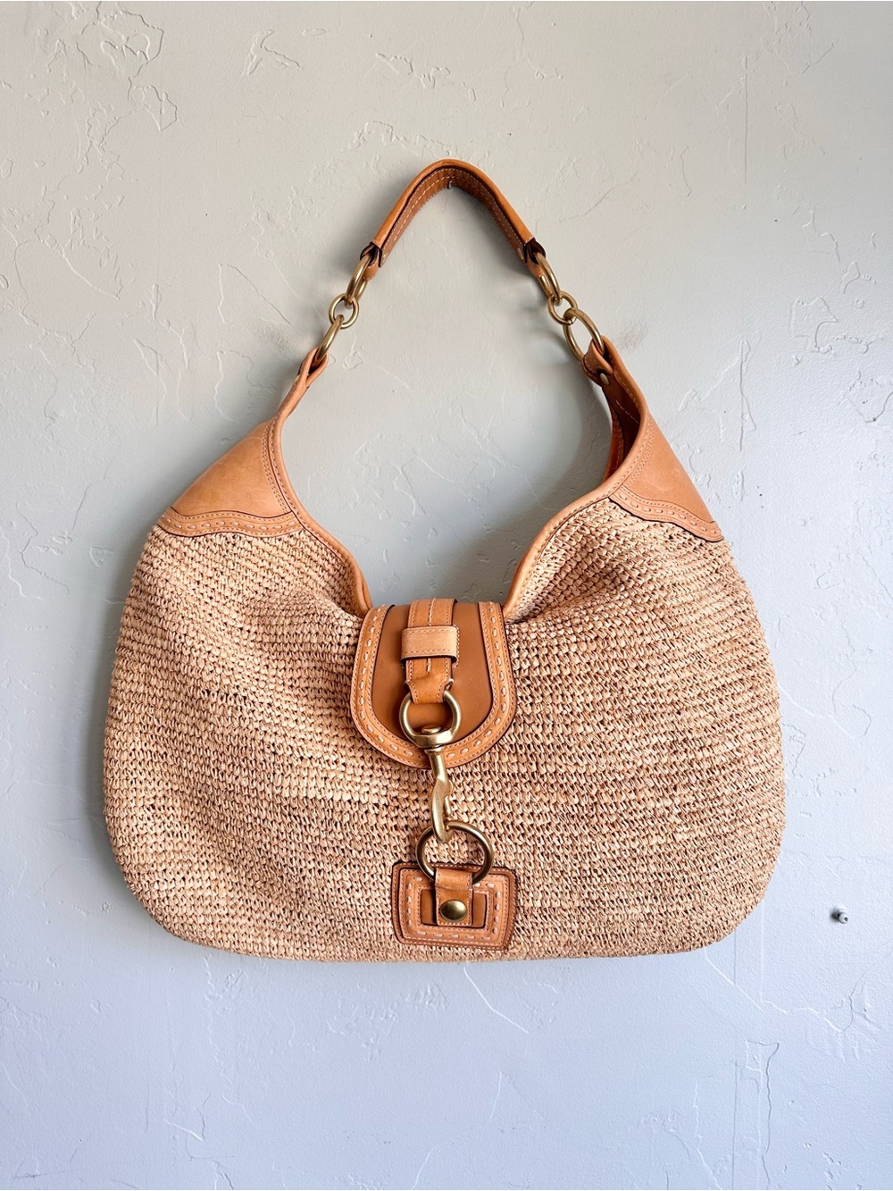 Coach Straw and Tan Woven Hobo Bag - Picture 3 of 11